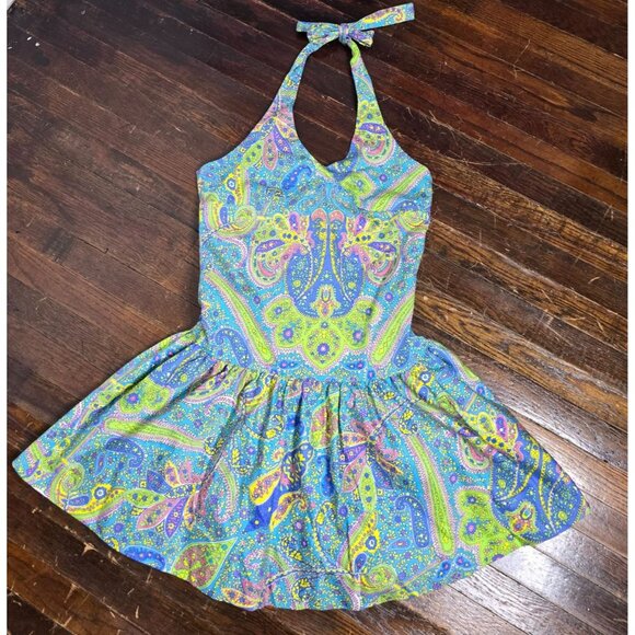 NWT Ralph Lauren Y2K Girls size 16 Blue Paisley Halter Dress - Picture 14 of 14